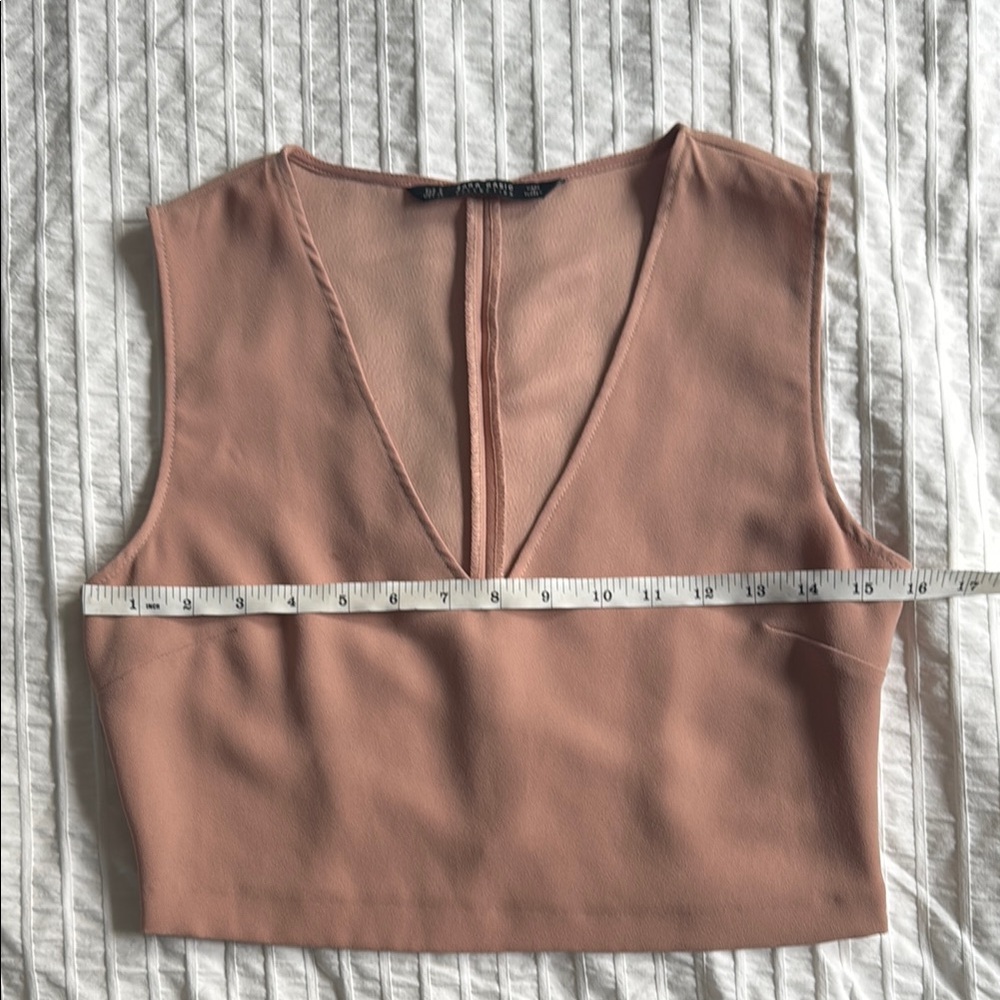 ZARA BASIC size SMALL crop top PINK v-neck